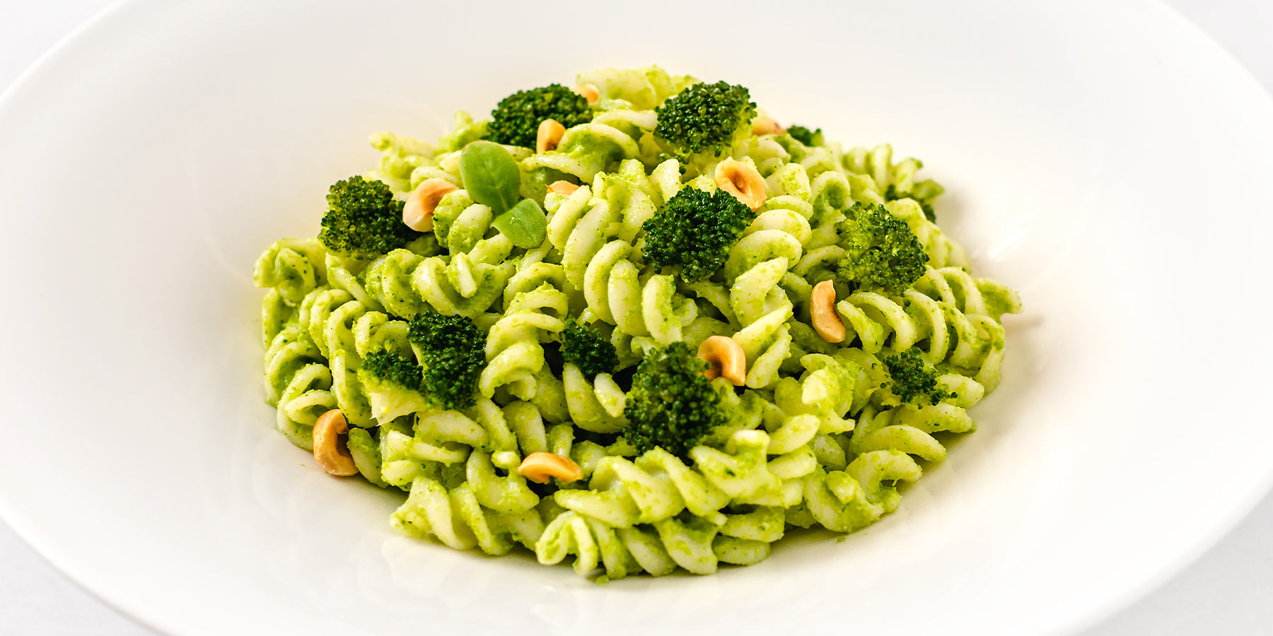 White Corn Fusilli with Broccoli Pesto and Hazelnuts