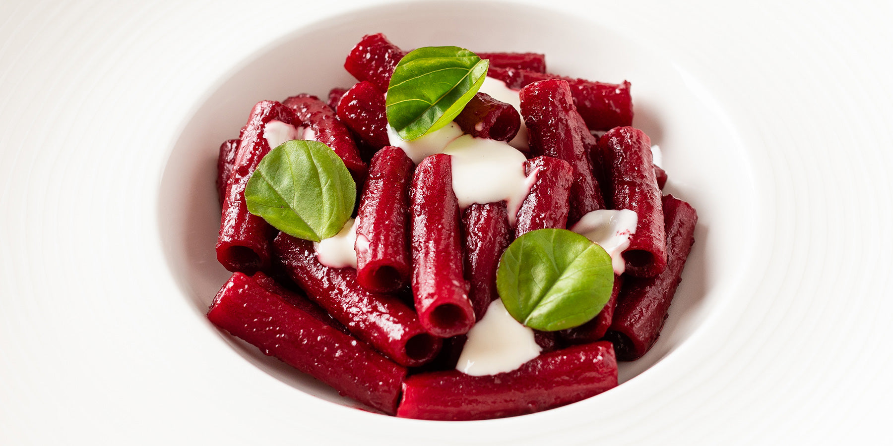 White Corn Maccheroni with Beetroot and Aromatic Oil