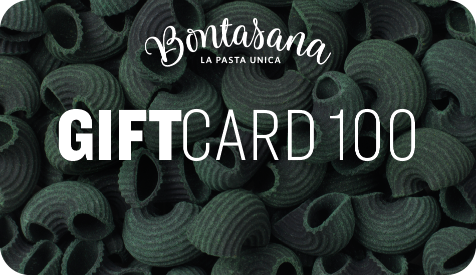 White corn and spirulina-themed gift card with the value of 100 Euro